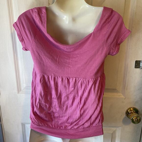 Y2K Gap Women XS Blouse Top Square Neck Pink Soft Jersey Knit Preppy Academia - Picture 7 of 7